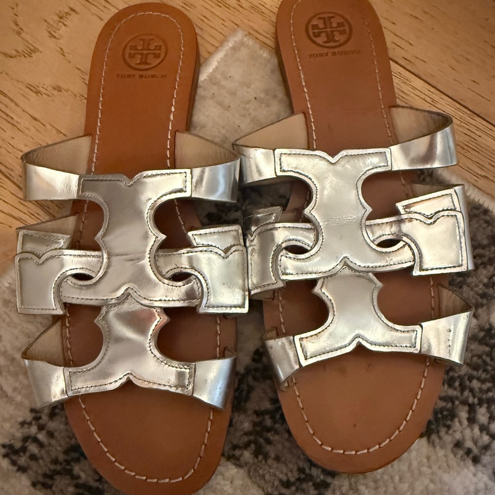 Tory Burch Metallic Silver Sandals